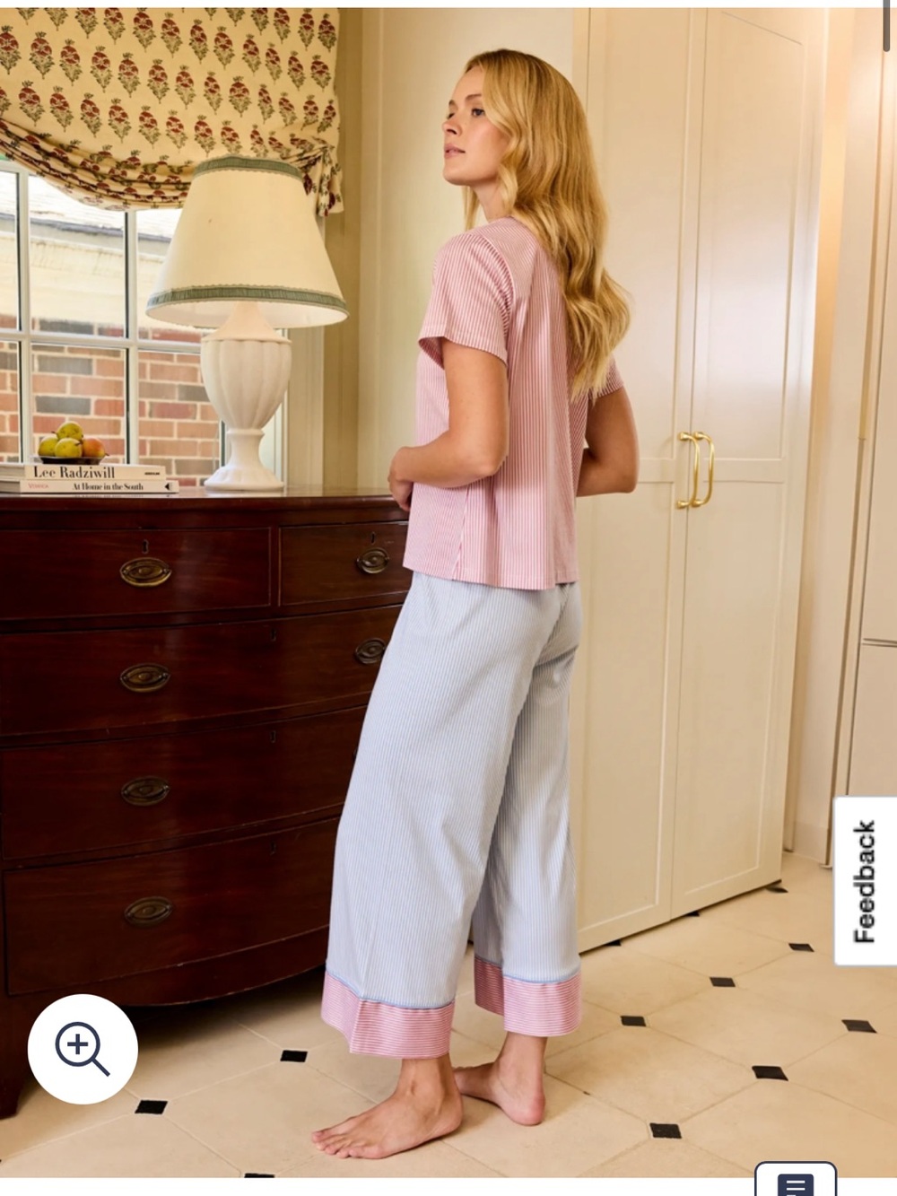 Brooks Brothers X LAKE Women's T-Shirt Pajamas Set in Oxford Fun Stripe - Picture 3 of 4